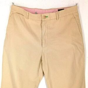 Lilly Pulitzer Mens 34 Cotton Beige Phipps Pants Straight Leg Cuffed Chino Pants